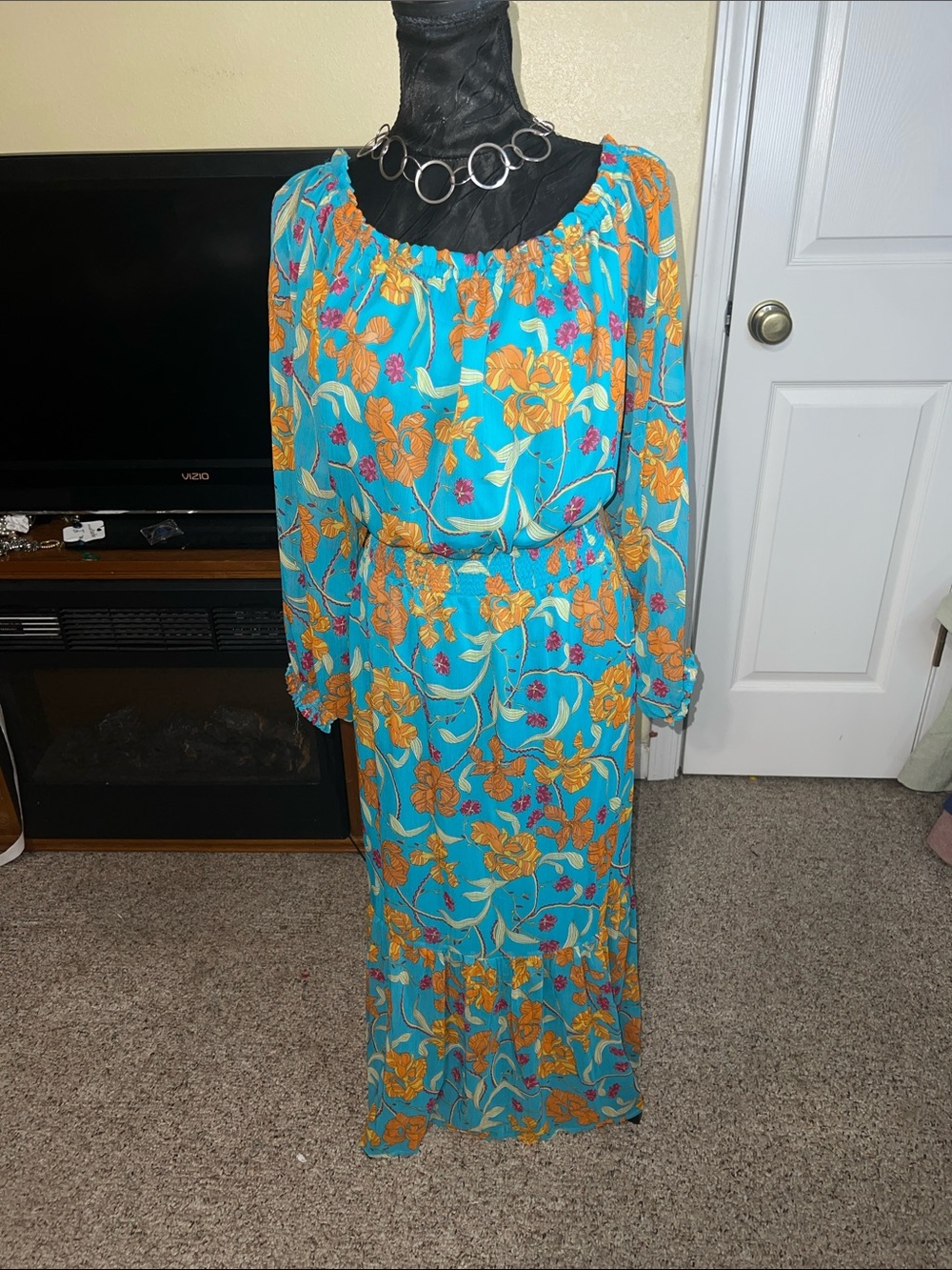 sofia by sofia vergara Turquoise Floral Maxi Dress with Orange Blooms
